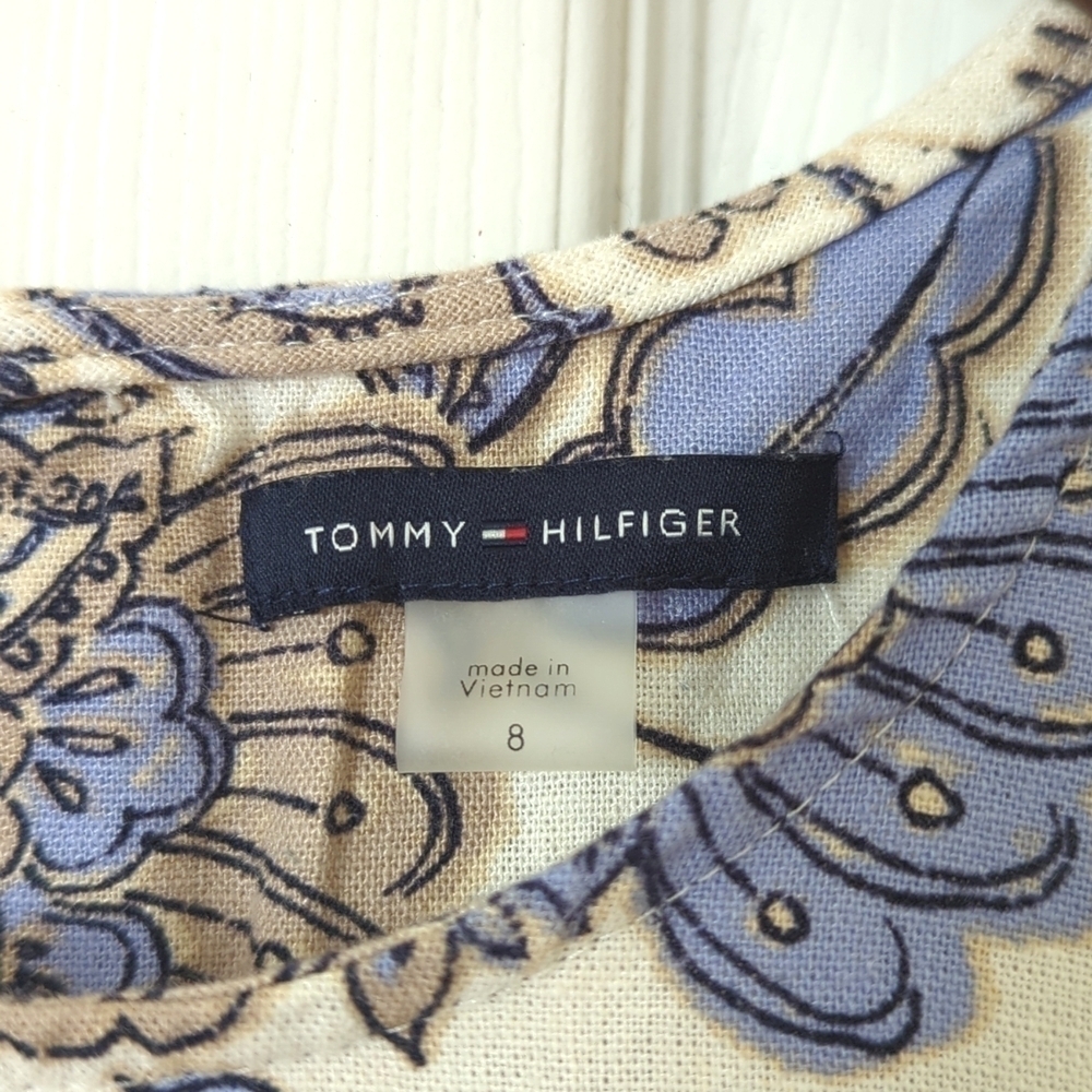 Tommy Hilfiger Provincial Paisley Linen Blend Sleeveless Flounce Hem Mini Dress - Picture 4 of 12